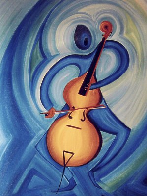 Cello-Spieler, Ölgemälde von Jozsef Rákosi