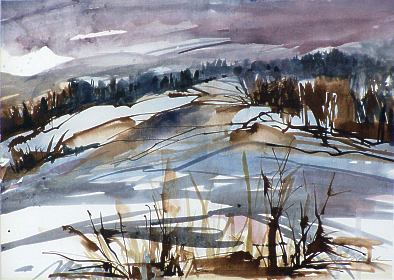 Winter von Sonja Erlebach - Aquarell mit Moorlauge